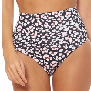 Jessica Simpson Cool Cat Printed High Waist Bikini Bottom Black White
